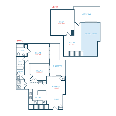 Floor plan for 2 beds, 2 baths, 1503 sqft